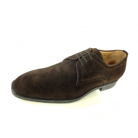 SCARPE UOMO SANTONI DERBY SUEDE IDROREP MARRONE T.MORO  FONDO GOMMA SOFT 18