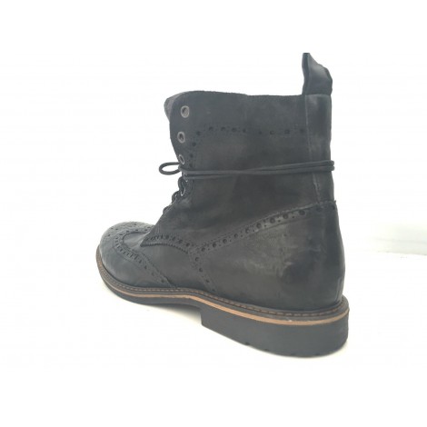 SCARPE UOMO DAVIDSON POLACCHINO NERO IN PELLE BURRATTATA   VINTAGE U16DV01