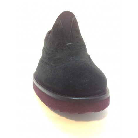 Scarpe uomo Barracuda brogue scamiciata velour nero con zeppa melanzana U14BA04