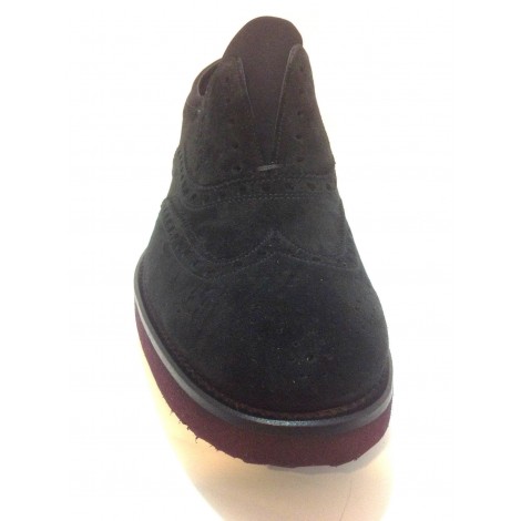 Scarpe uomo Barracuda brogue scamiciata velour nero con zeppa melanzana U14BA04