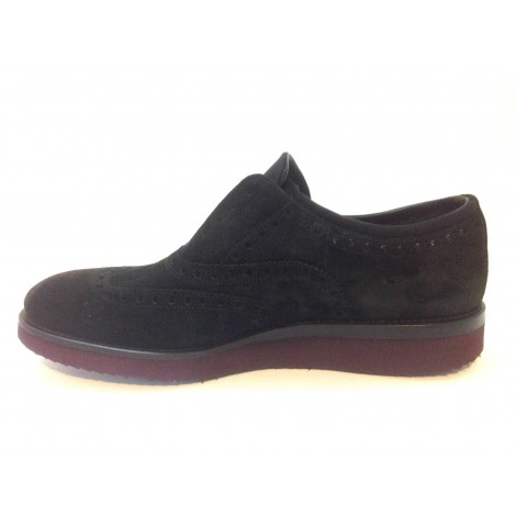 Scarpe uomo Barracuda brogue scamiciata velour nero con zeppa melanzana U14BA04