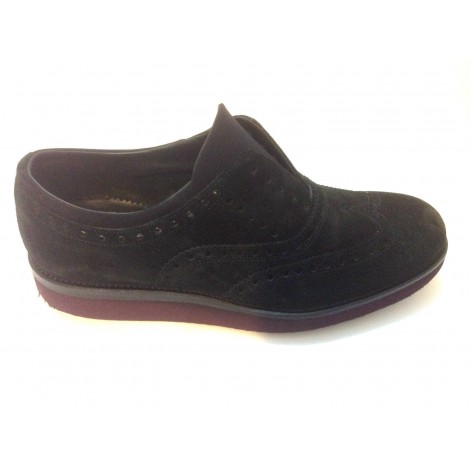 Scarpe uomo Barracuda brogue scamiciata velour nero con zeppa melanzana U14BA04