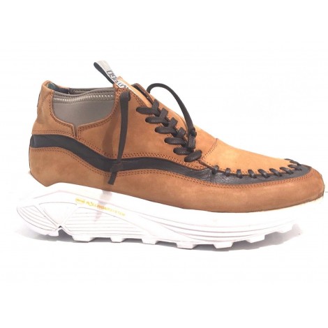 SCARPE UOMO WTG BY YAB SNEAKER ALTA  NABUK MARRONE E MORO  ARTIGIANALE U17YA07