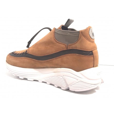 SCARPE UOMO WTG BY YAB SNEAKER ALTA  NABUK MARRONE E MORO  ARTIGIANALE U17YA07