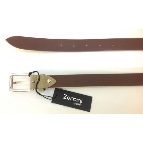 CINTA ZERBINI IN CAMOSCIO TAUPE CON FIBBIA CROMATA E SATINATA A VITE H. 2,5 CM