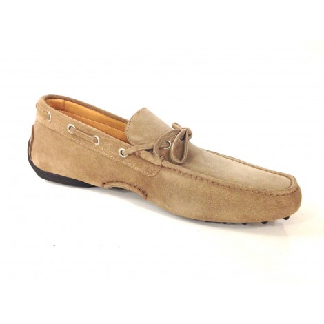 SCARPE UOMO SANTONI MOCASSINO  SPORTIVO PELLE SCAMOSCIATA BEIGE FIOCCHETTO  S 80