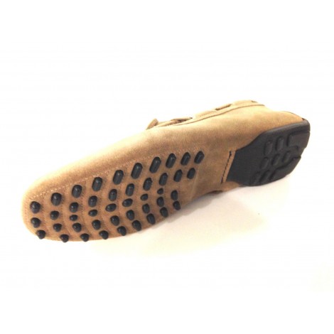 SCARPE UOMO SANTONI MOCASSINO  SPORTIVO PELLE SCAMOSCIATA BEIGE FIOCCHETTO  S 80