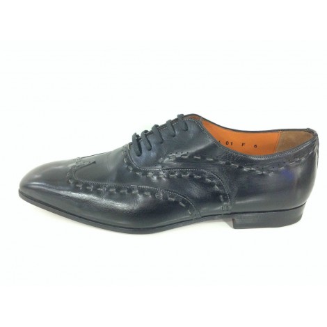 SCARPE UOMO SANTONI FRANCESINA DUILIO FILATA IMPUNTURATA NERA FATTA A MANO 46