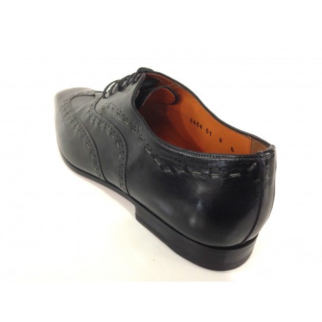 SCARPE UOMO SANTONI FRANCESINA DUILIO FILATA IMPUNTURATA NERA FATTA A MANO 46