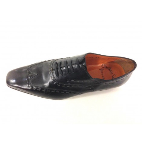 SCARPE UOMO SANTONI FRANCESINA DUILIO FILATA IMPUNTURATA NERA FATTA A MANO 46