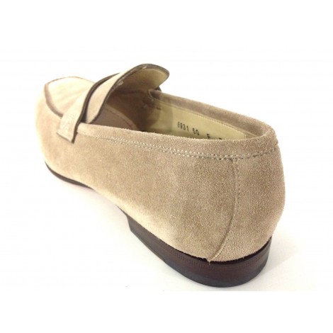 SCARPE UOMO SANTONI MOCASSINO CAMOSCIO CAMMELLO VASCHETTA QUADRA  FATTA MANO 62