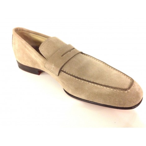 SCARPE UOMO SANTONI MOCASSINO CAMOSCIO CAMMELLO VASCHETTA QUADRA  FATTA MANO 62