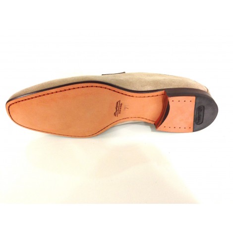 SCARPE UOMO SANTONI MOCASSINO CAMOSCIO CAMMELLO VASCHETTA QUADRA  FATTA MANO 62