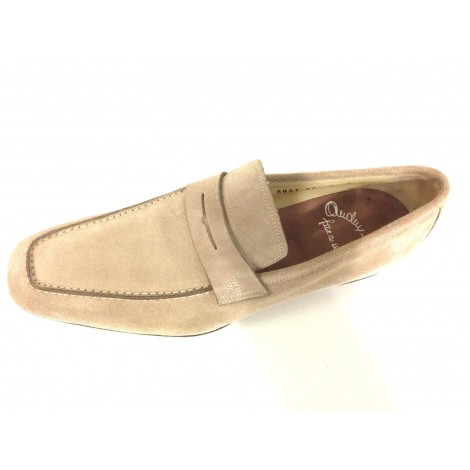 SCARPE UOMO SANTONI MOCASSINO CAMOSCIO CAMMELLO VASCHETTA QUADRA  FATTA MANO 62