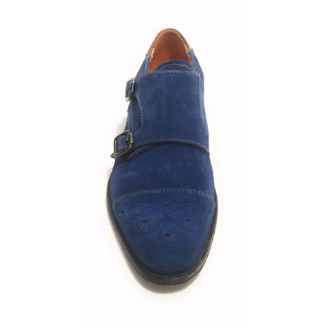 Scarpe uomo Lorenzi con doppia fibbia in pelle camoscio blu olimpian US17LO05