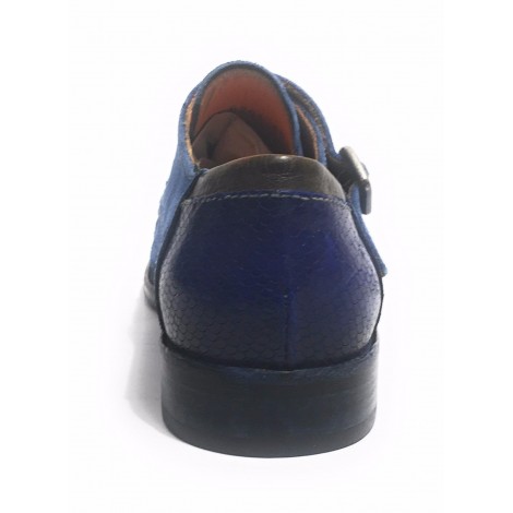 Scarpe uomo Lorenzi con doppia fibbia in pelle camoscio blu olimpian US17LO05