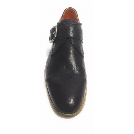 Scarpe uomo Lorenzi con fibbia in pelle burrattata safari nero US17LO03