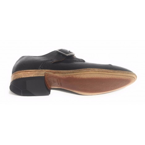 Scarpe uomo Lorenzi con fibbia in pelle burrattata safari nero US17LO03