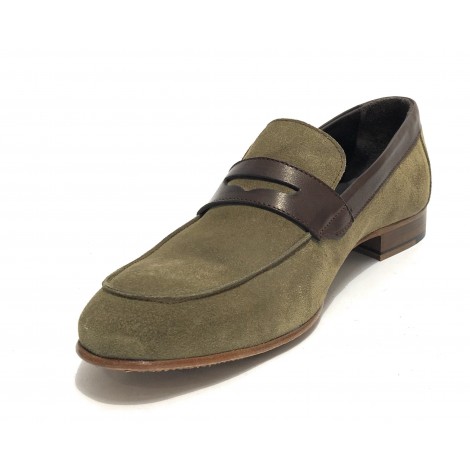 Scarpe ton goût mocassino in pelle scamosciata verde/ montone testa di moro uomo US19TG03