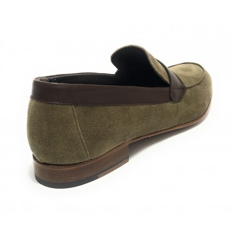Scarpe ton goût mocassino in pelle scamosciata verde/ montone testa di moro uomo US19TG03