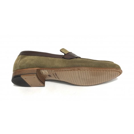 Scarpe ton goût mocassino in pelle scamosciata verde/ montone testa di moro uomo US19TG03