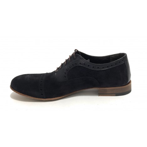 Scarpe Ton Goût francesina in pelle scamosciata/ montone blu uomo US19TG08