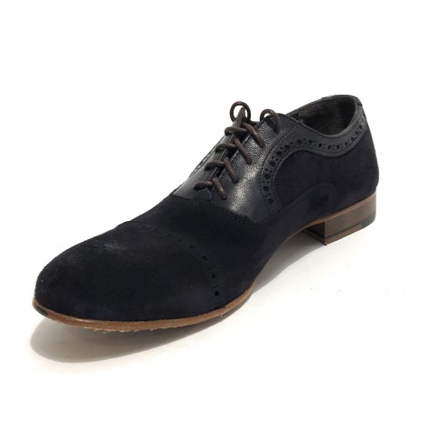 Scarpe Ton Goût francesina in pelle scamosciata/ montone blu uomo US19TG08