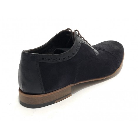 Scarpe Ton Goût francesina in pelle scamosciata/ montone blu uomo US19TG08