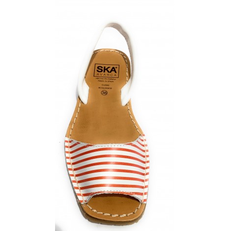 SANDALO DA DONNA MINORCHINA SKA SHOES MOD. JUAN IN PELLE NAPPA BIANCO/ ROSSO DS19SK04