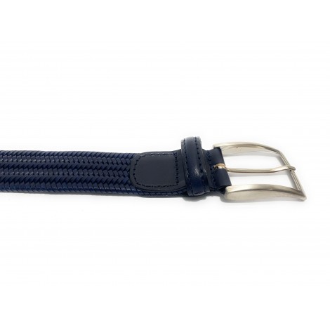 Cinta  in pelle intrecciata elasticizzata blu, altezza 3,0 cm A20EL09