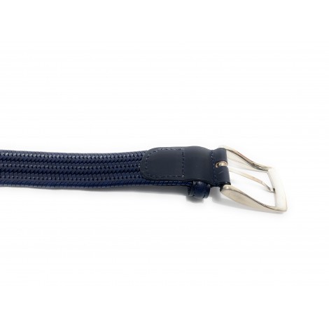 Cinta  in pelle intrecciata elasticizzata blu, altezza 3,0 cm A20EL09