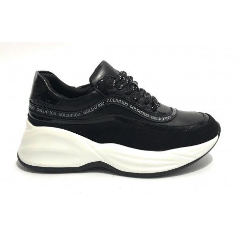 Scarpe donna sneaker running con zeppa Gold&gold ecopelle nero D20GG10