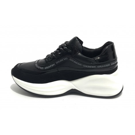 Scarpe donna sneaker running con zeppa Gold&gold ecopelle nero D20GG10