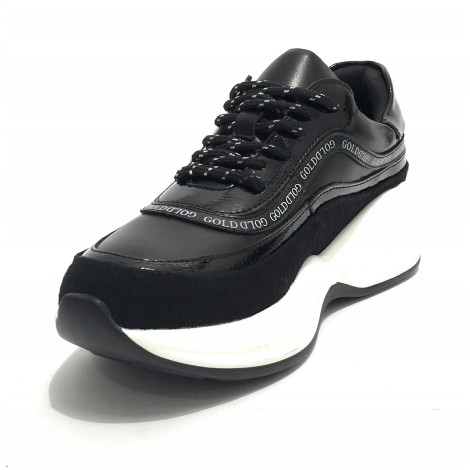 Scarpe donna sneaker running con zeppa Gold&gold ecopelle nero D20GG10