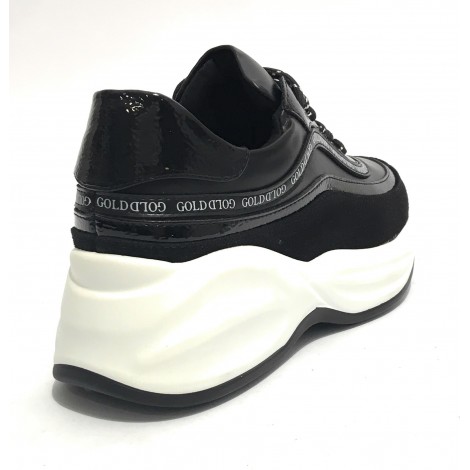 Scarpe donna sneaker running con zeppa Gold&gold ecopelle nero D20GG10