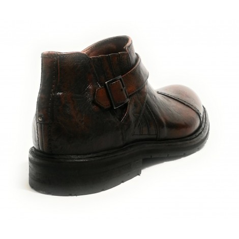 Stivaletto biker Lorenzi uomo in pelle burrattata marrone sfumato hand made U19LO02