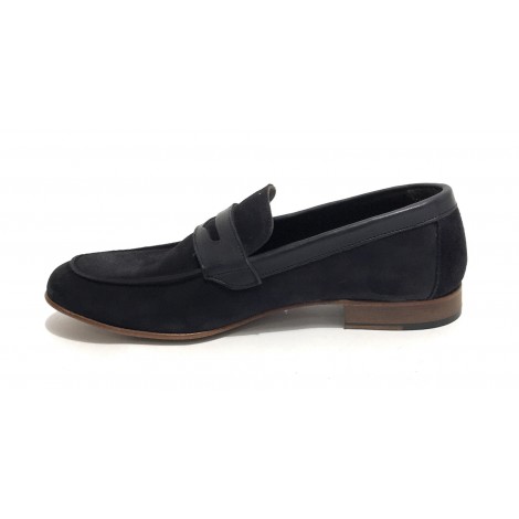 Scarpe Ton Goût mocassino in pelle scamosciata/ montone colore blu uomo US19TG04