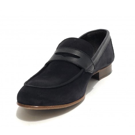 Scarpe Ton Goût mocassino in pelle scamosciata/ montone colore blu uomo US19TG04