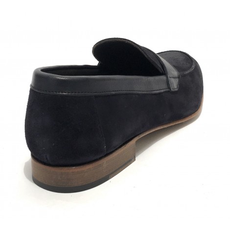 Scarpe Ton Goût mocassino in pelle scamosciata/ montone colore blu uomo US19TG04