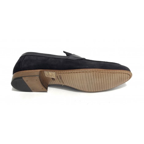 Scarpe Ton Goût mocassino in pelle scamosciata/ montone colore blu uomo US19TG04