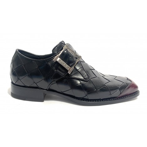 Scarpe Harris fibbia intreccio a mano largo nero e puntina red U17HA132