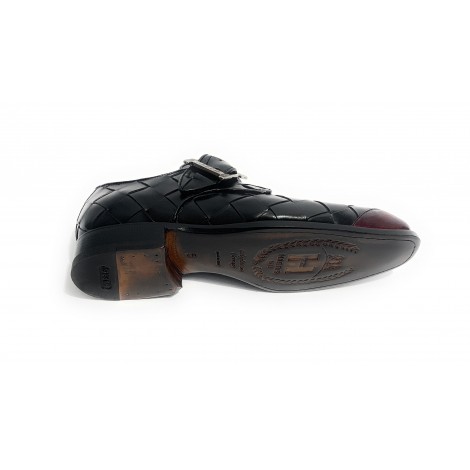Scarpe Harris fibbia intreccio a mano largo nero e puntina red U17HA132