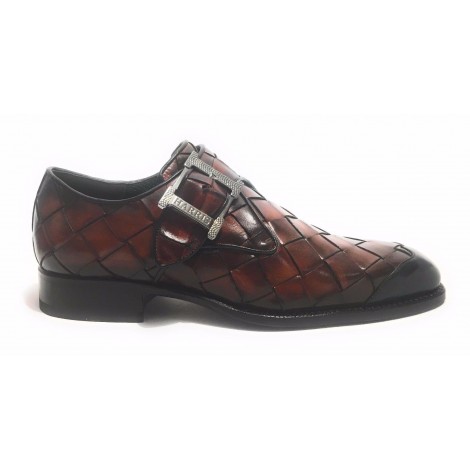 Scarpe Harris fibbia intreccio a mano largo moro e puntina oceano U17HA66