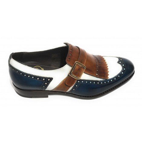 Scarpe uomo Harris fibbia lavorata a mano tricolore cacao blu U17HA137
