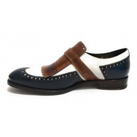 Scarpe uomo Harris fibbia lavorata a mano tricolore cacao blu U17HA137