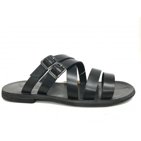 Sandalo ERNESTO DOLANI  FASCE PELLE BUFALO NERO ARTIGIANALE US16ED03