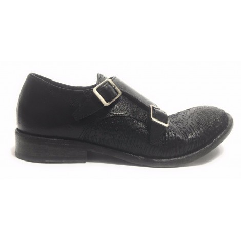 SCARPE UOMO ERNESTO DOLANI DOPPIA FIBBA PELLE NERO E TEJUS ARTIGIANALE US17ED05