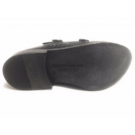 SCARPE UOMO ERNESTO DOLANI DOPPIA FIBBA PELLE NERO E TEJUS ARTIGIANALE US17ED05