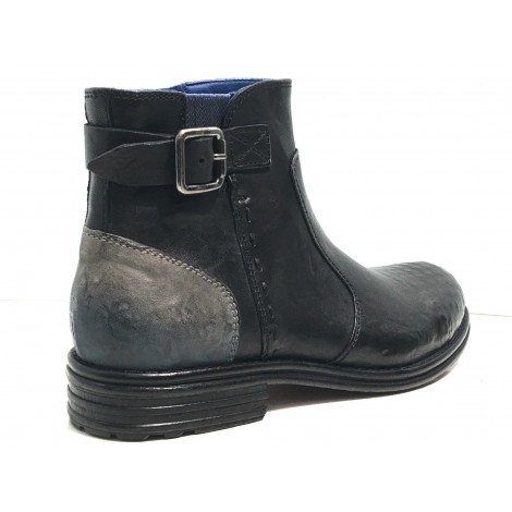 Scarpe uomo Lorenzi stivaletto pelle burrattata nero blu hand made U17LO04