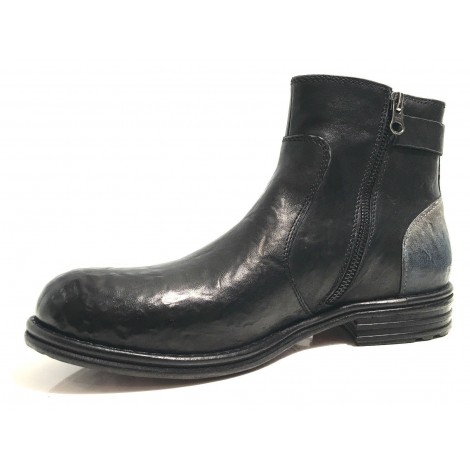 Scarpe uomo Lorenzi stivaletto pelle burrattata nero blu hand made U17LO04